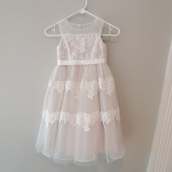 banded lace illusion flower girl dress